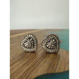 Sterling Silver Heart Stud Earrings 925 Clear Stones Pavé